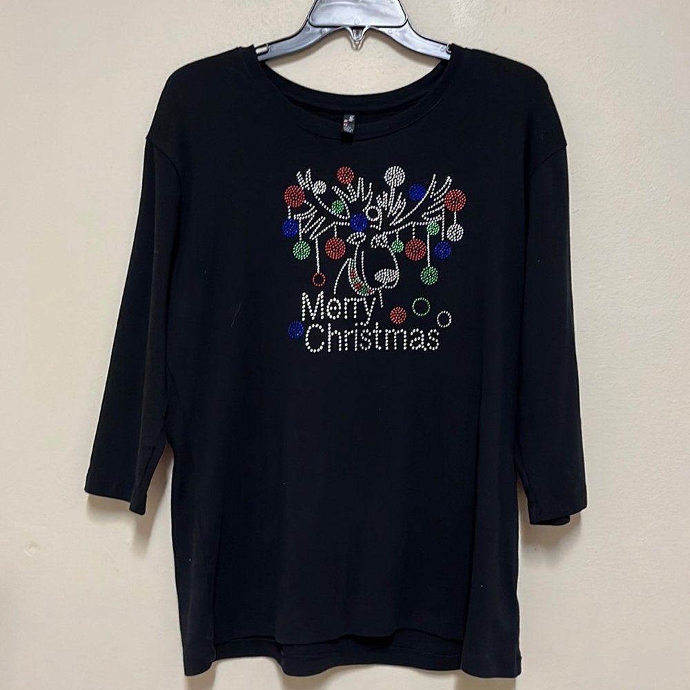 Lady Noiz black rhinestone reindeer Christmas shirt